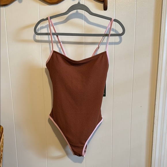 Wild Fable Chocolate One-Piece with Pink Straps - Picture 3 of 8